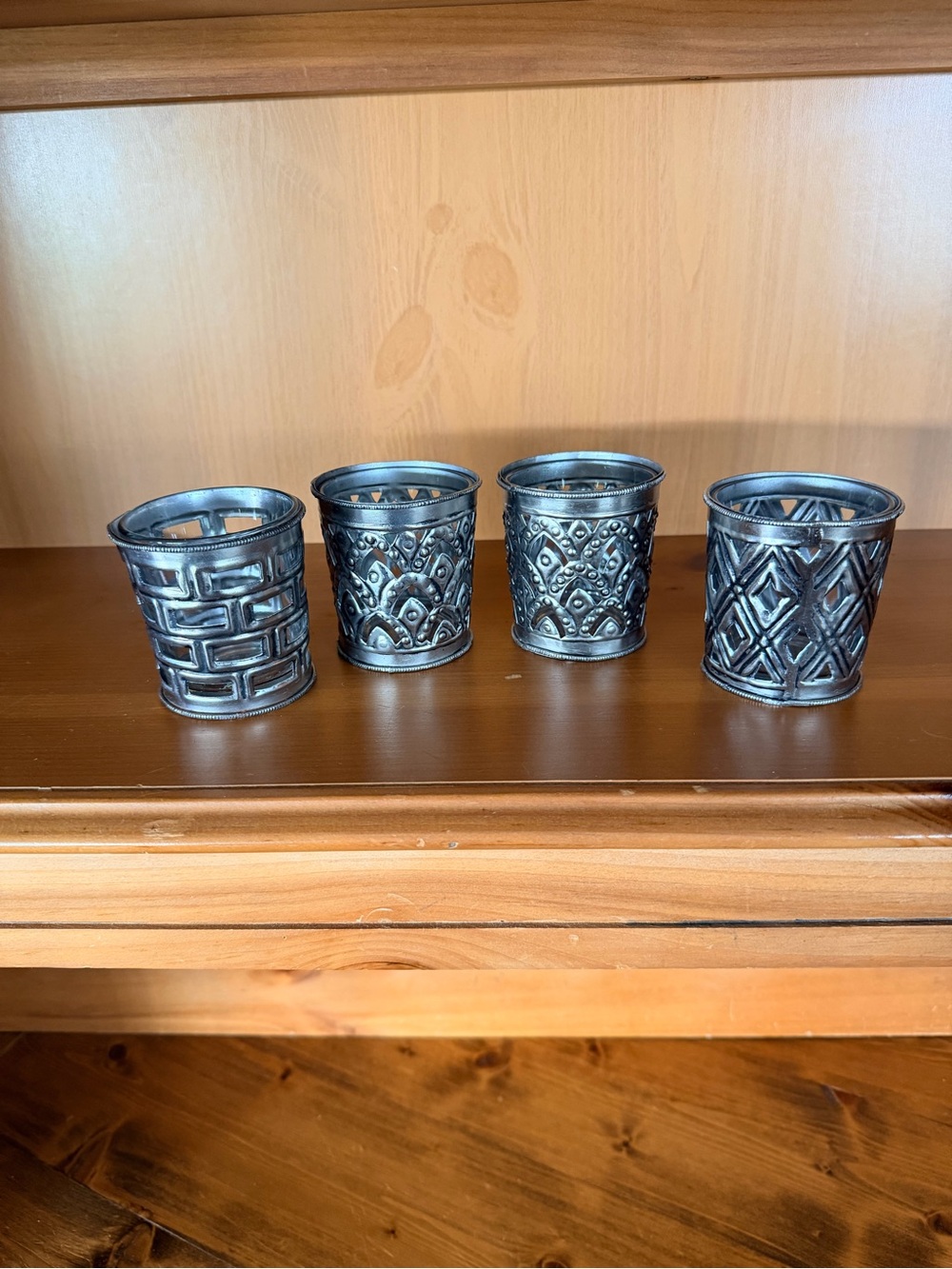 Decorative Silver Metal Votive Candle Holders - Set of 4
